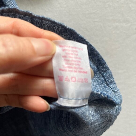 MACBETH Collection Chambray All Day Floral Embroidered Blue Off Shoulder Sz XS - Picture 6 of 8